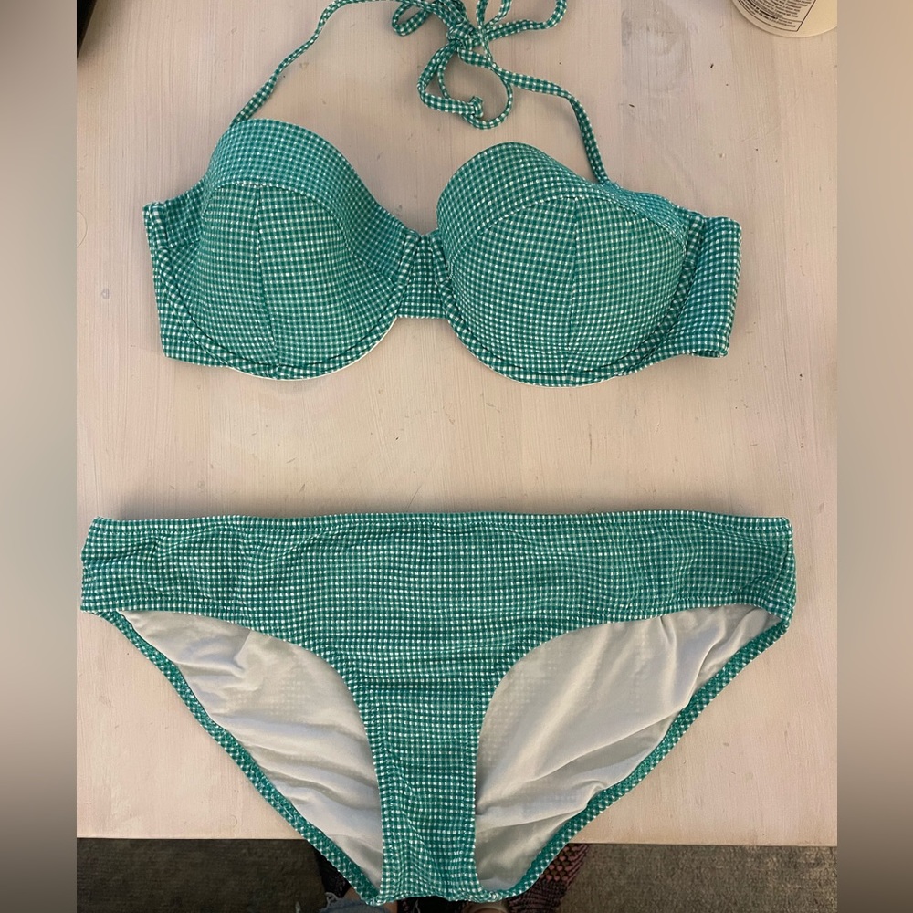 J.Crew Green Gingham Swim Suit